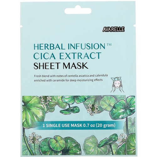 Avarelle, Herbal Infusion, Cica Extract Sheet Mask, 1 Single Use Mask, 0.7 oz (20 g) فوائد