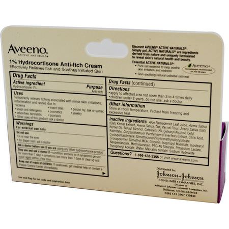 Aveeno, Active Naturals, 1% Hydrocortisone, Anti-Itch Cream, 1 oz (28 g):المراهم, الم,ضعية