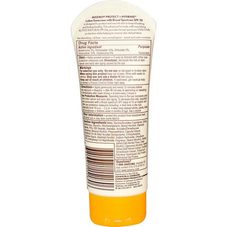 Aveeno, Active Naturals, Protect + Hydrate Lotion, Sunscreen, SPF 70, 3 oz (85 g):Body Sunscreen