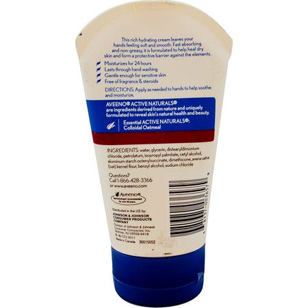 Aveeno, Active Naturals, Skin Relief, Hand Cream, Fragrance Free, 3.5 oz (100 g):حكة في الجلد, جافة