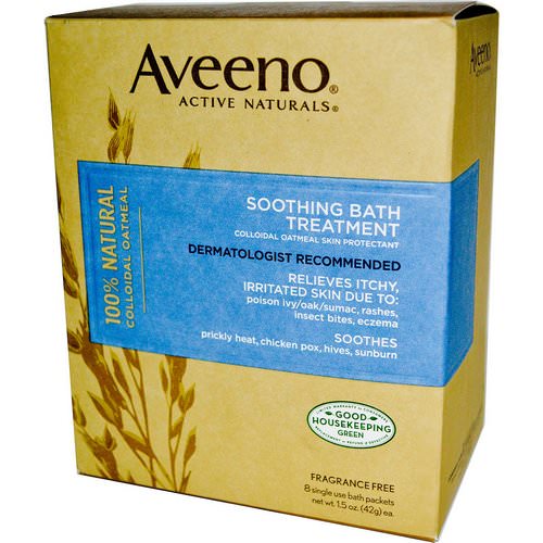 Aveeno, Active Naturals, Soothing Bath Treatment, Fragrance Free, 8 Single Use Bath Packets ,1.5 oz (42 g) Each. فوائد