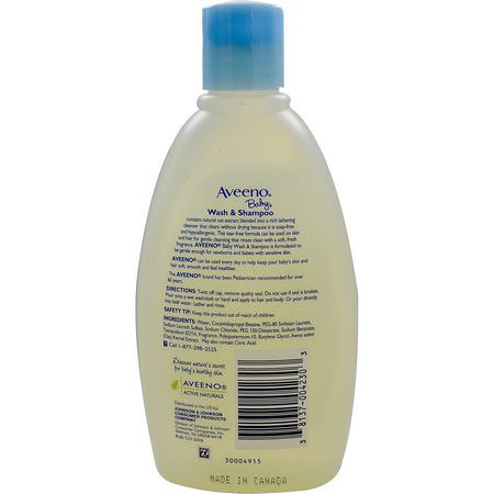 Aveeno, Baby, Wash & Shampoo, Lightly Scented, 12 fl oz (354 ml):جل الاستحمام, غس,ل جسم الطفل