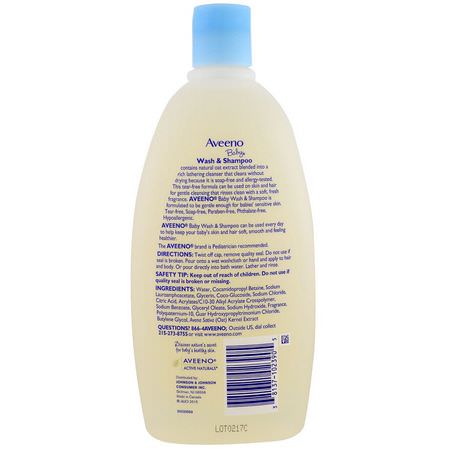 Aveeno, Baby, Wash & Shampoo, Lightly Scented, 18 fl oz (532 ml):جل الاستحمام, غس,ل جسم الطفل