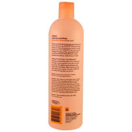 Aveeno, Positively Nourishing Antioxidant Infused Body Wash, White Peach + Ginger, 16 fl oz (473 ml):جل الاستحمام, غس,ل الجسم