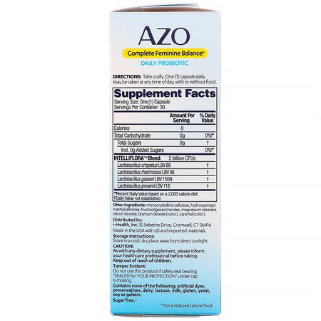 Azo, Complete Feminine Balance, Daily Probiotic, 30 Once Daily Capsules:الخميرة, Candida