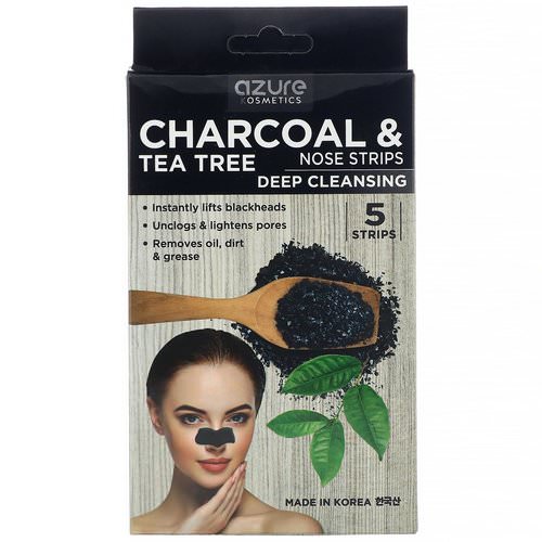 Azure Kosmetics, Charcoal & Tea Tree, Nose Strips, Deep Cleansing, 5 Strips فوائد