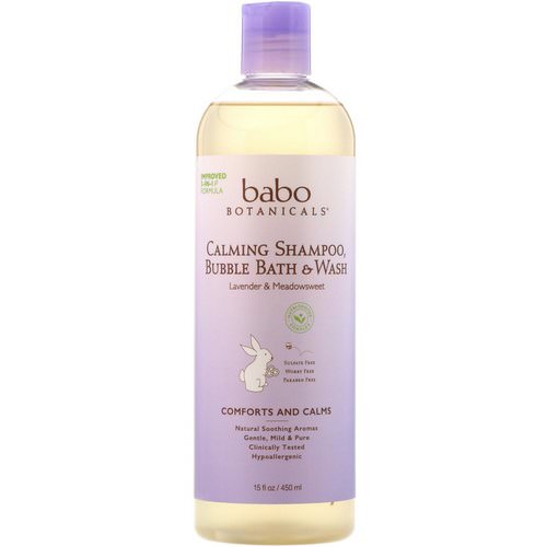 Babo Botanicals, Calming Shampoo, Bubble Bath & Wash, Lavender & Meadowsweet, 15 fl oz (450 ml) فوائد