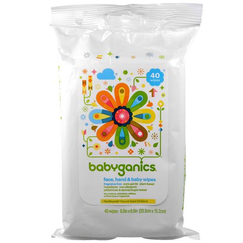BabyGanics, Face, Hand & Baby Wipes, Fragrance Free, 40 Wipes, (8.0 in x 6.0 in) Each فوائد