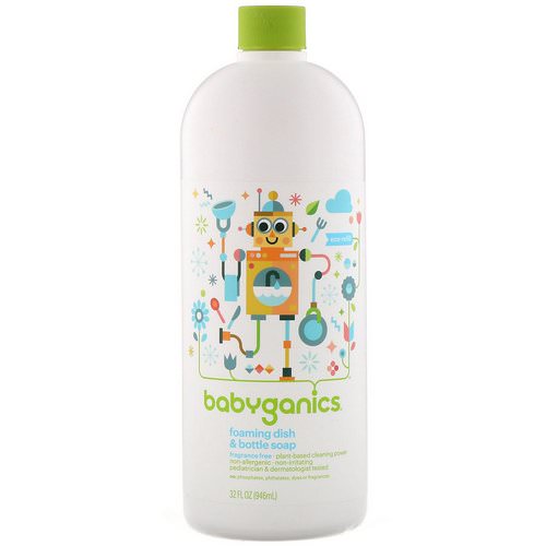 BabyGanics, Foaming Dish & Bottle Soap, Eco Refill, Fragrance Free, 32 fl oz (946 ml) فوائد