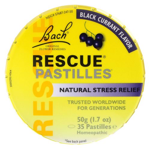 Bach, Original Flower Remedies, Rescue Pastilles, Natural Stress Relief, Black Currant Flavor, 1.7 oz (50 g) Pastilles فوائد