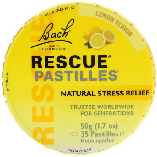 Bach, Original Flower Remedies, Rescue Pastilles, Natural Stress Relief, Lemon Flavor, 1.7 oz (50 g) فوائد
