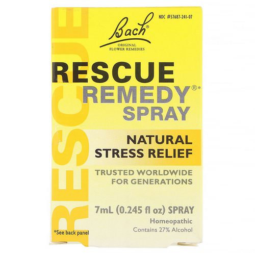 Bach, Original Flower Remedies, Rescue Remedy, Natural Stress Relief Spray, 0.245 fl oz (7 ml) فوائد