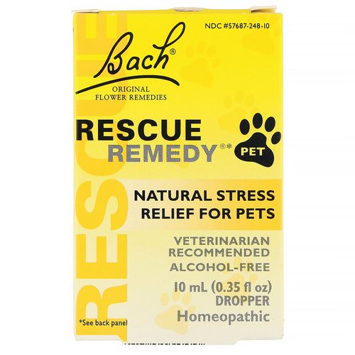 Bach, Original Flower Remedies, Rescue Remedy Pet, Natural Stress Relief, Dropper, Alcohol-Free, 0.35 fl oz (10 ml) فوائد