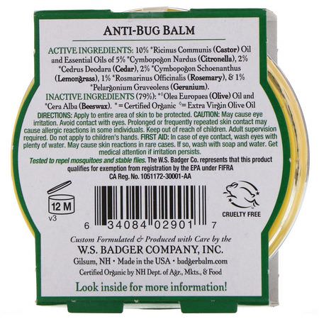 Badger Company, Anti-Bug Balm, Citronella & Rosemary, 2 oz (56 g):طارد الحشرات, علة