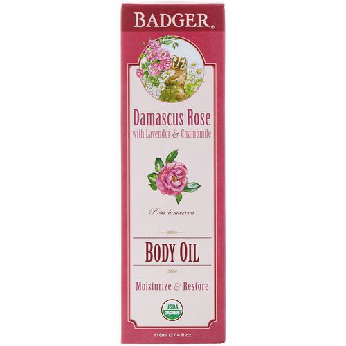 Badger Company, Body Oil, Damascus Rose, 4 fl oz (118 ml) فوائد