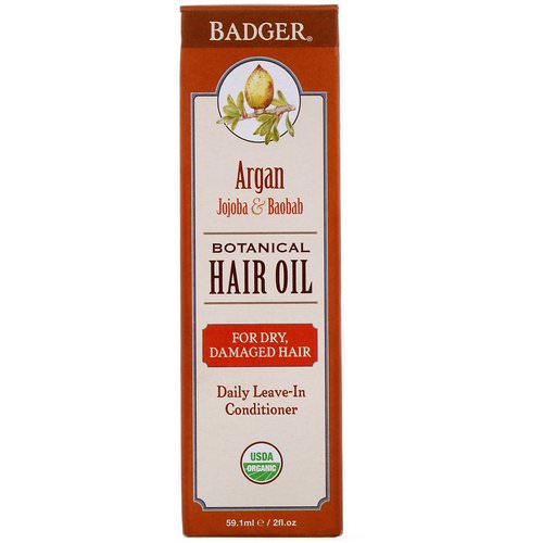 Badger Company, Organic, Botanical Hair Oil, Argan, Jojoba & Baobab, 2 fl oz (59.1 ml) فوائد