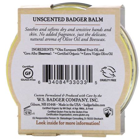Badger Company, Badger Balm, For Sensitive Dry Skin, Unscented, 2 oz (56 g):علاج البشرة, العناية باليدين
