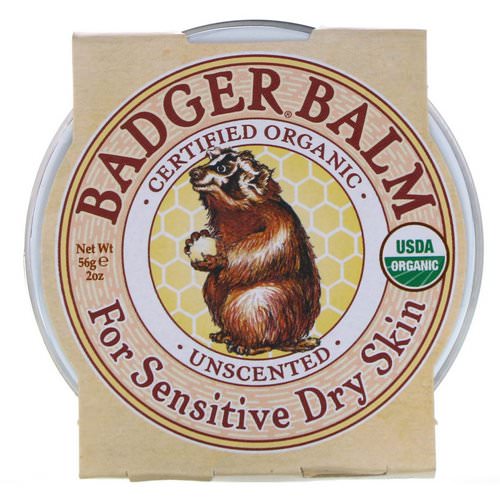 Badger Company, Badger Balm, For Sensitive Dry Skin, Unscented, 2 oz (56 g) فوائد
