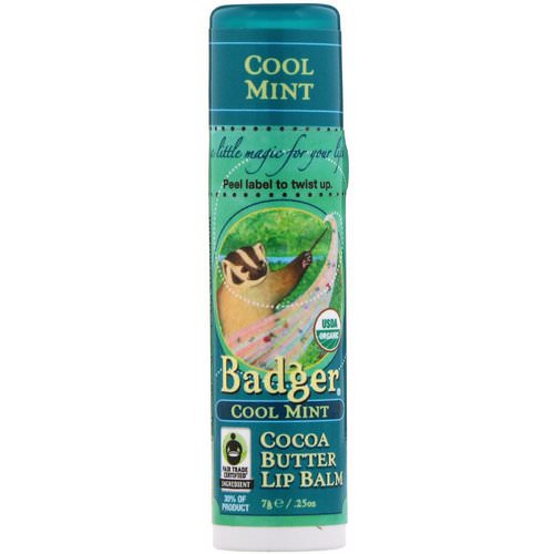 Badger Company, Cocoa Butter Lip Balm, Cool Mint, .25 oz (7 g) فوائد