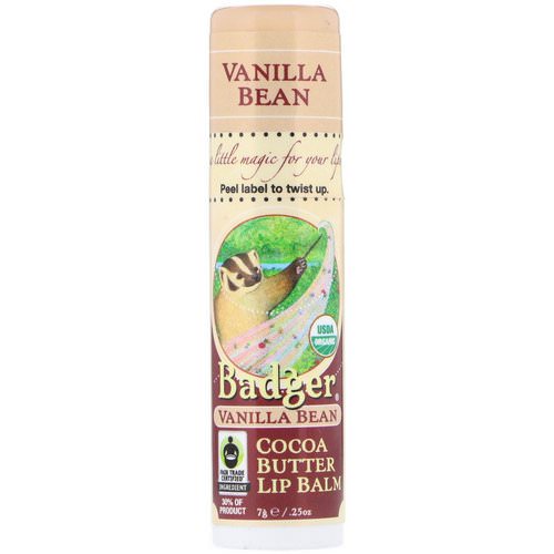 Badger Company, Organic, Cocoa Butter Lip Balm, Vanilla Bean, .25 oz (7 g) فوائد
