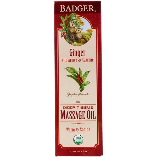 Badger Company, Organic, Deep Tissue Massage Oil, Ginger with Arnica & Cayenne, 4 fl oz (118 ml) فوائد