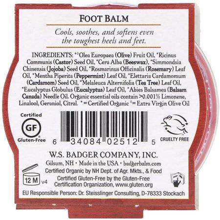 Badger Company, Organic, Foot Balm, Peppermint & Tea Tree, .75 oz (21 g):العناية بالقدم, حمام