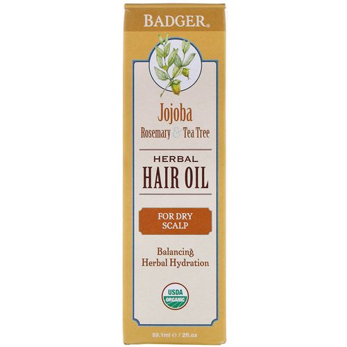 Badger Company, Herbal Hair Oil, Jojoba Rosemary & Tea Tree, 2 fl oz (59.1 ml) فوائد