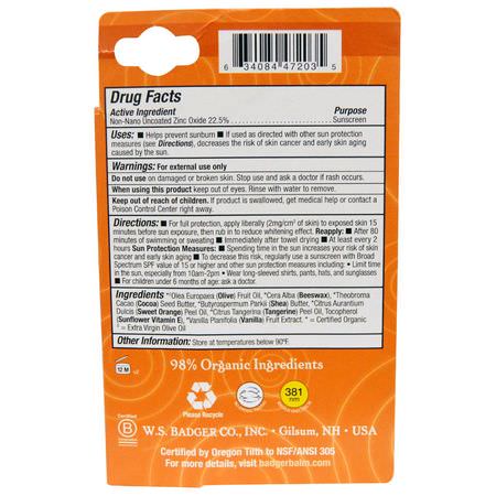 Badger Company, Kids Zinc Oxide Sunscreen All Season Face Stick, SPF 35, Tangerine & Vanilla, .65 oz (18.4 g):,اقية من الشمس لل,جه