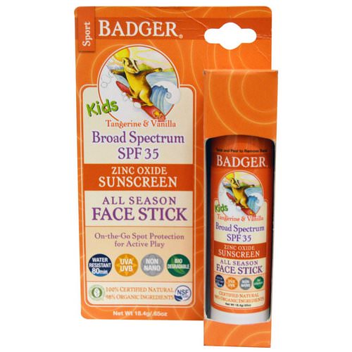 Badger Company, Kids Zinc Oxide Sunscreen All Season Face Stick, SPF 35, Tangerine & Vanilla, .65 oz (18.4 g) فوائد