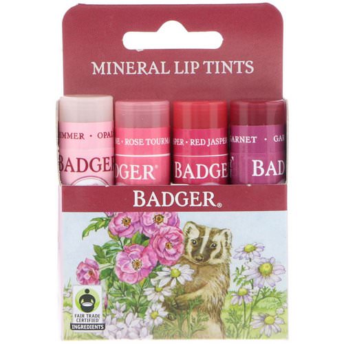 Badger Company, Mineral Lip Tints Set, 4 Pack, .15 oz (4.2 g) Each فوائد