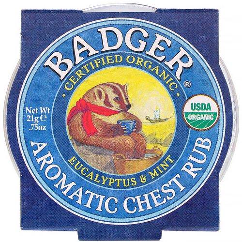 Badger Company, Organic, Aromatic Chest Rub, Eucalyptus & Mint, .75 oz (21 g) فوائد