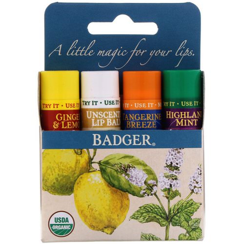 Badger Company, Organic Classic Lip Balm Sticks, Blue Box, 4 Lip Balm Sticks, .15 oz (4.2 g) Each فوائد