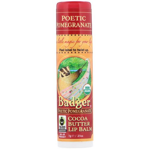 Badger Company, Organic, Cocoa Butter Lip Balm, Poetic Pomegranate, .25 oz (7 g) فوائد