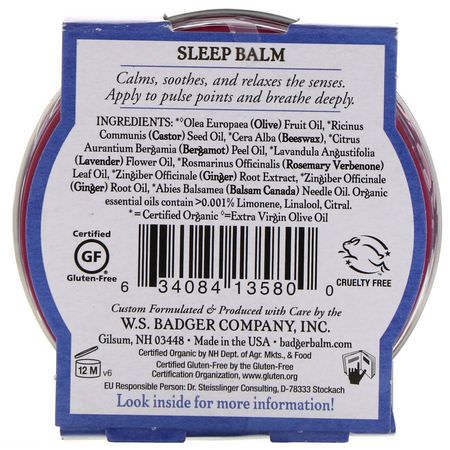 Badger Company, Organic Sleep Balm, Lavender & Bergamot, 2 oz (56 g):سليب, ملاحق