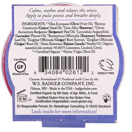 Badger Company, Organic, Sleep Balm, Lavender & Bergamot, .75 oz (21 g):المراهم, الم,ضعية