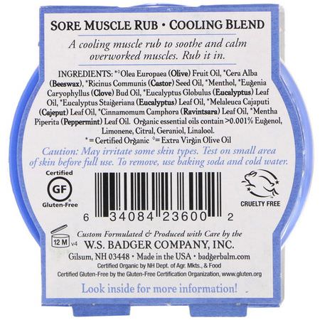 Badger Company, Organic Sore Muscle Rub, Cooling Blend, 2 oz (56 g):تخفيف الألم, مرهمات