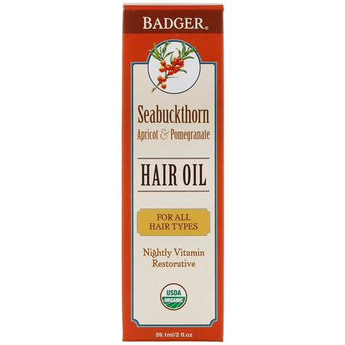 Badger Company, Seabuckthorn Hair Oil, Apricot & Pomegranate, 2 fl oz (59.1 ml) فوائد