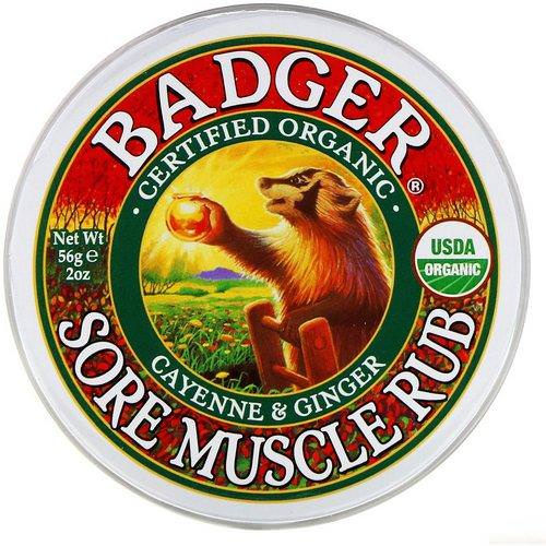 Badger Company, Organic, Sore Muscle Rub, Cayenne & Ginger, 2 oz (56 g) فوائد
