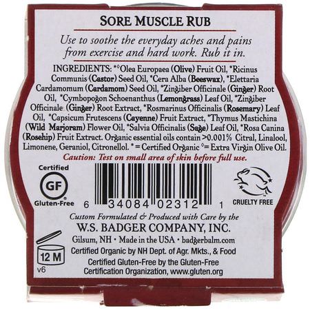Badger Company, Sore Muscle Rub, Cayenne & Ginger, .75 oz (21 g):تخفيف الألم, مرهمات