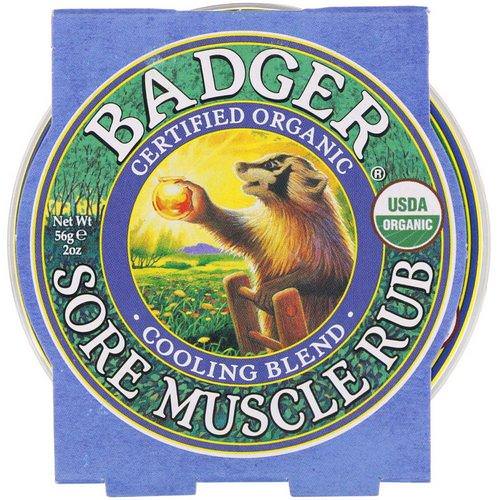 Badger Company, Organic Sore Muscle Rub, Cooling Blend, 2 oz (56 g) فوائد