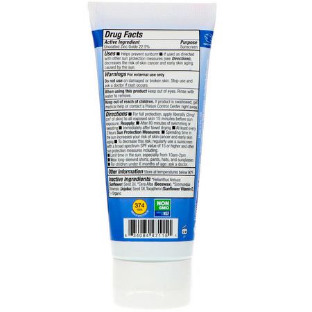 Badger Company, Sport, Natural Mineral Sunscreen Cream, Clear Zinc, SPF 35, Unscented, 2.9 fl oz (87 ml):Body Sunscreen