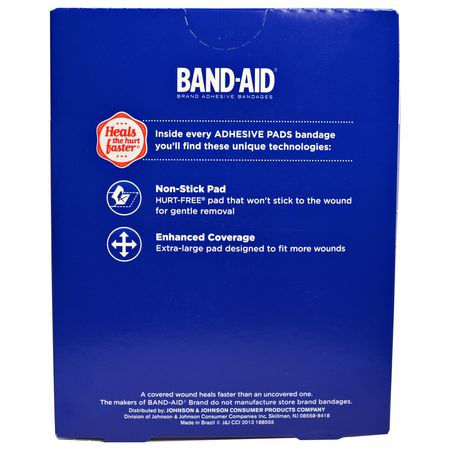 Band Aid, Adhesive Bandages, Adhesive Pads, Large, 10 Pads:الضمادات, معينات الشريط