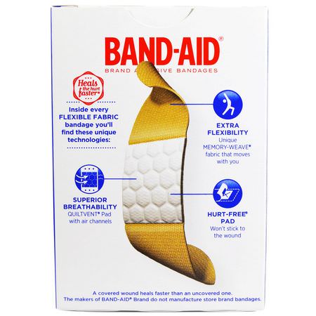 Band Aid, Adhesive Bandages, Flexible Fabric, 30 Bandages:الضمادات, معينات الشريط