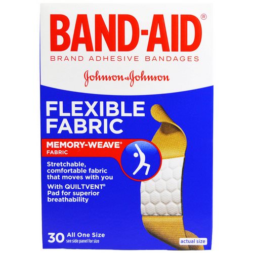 Band Aid, Adhesive Bandages, Flexible Fabric, 30 Bandages فوائد