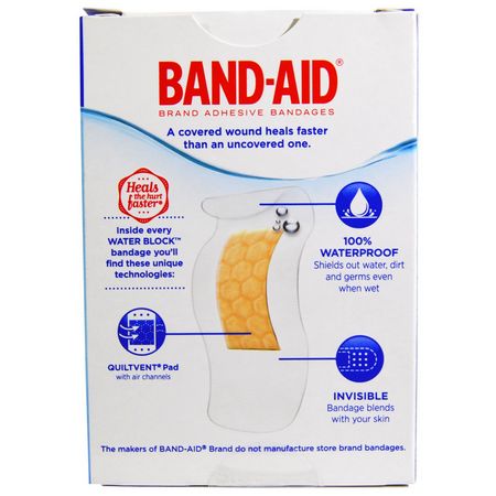 Band Aid, Adhesive Bandages, Water Block, Clear, 30 Assorted Sizes:الضمادات, معينات الشريط