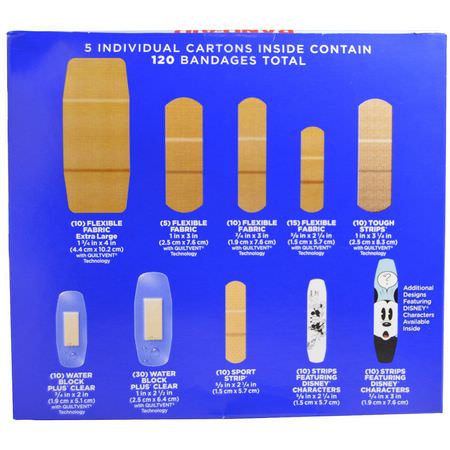 Band Aid, Adhesive Strips, Bandages, Value Pack, 5 Cartons, 120 Bandages:الضمادات, معينات الشريط