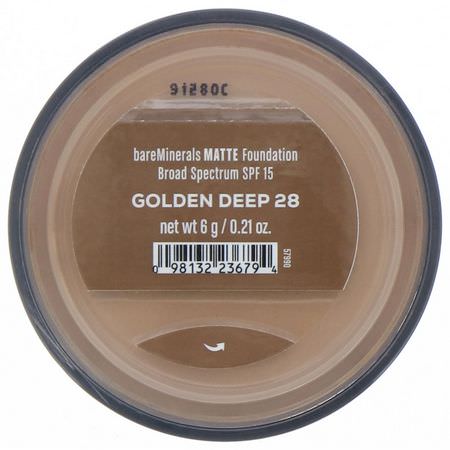 Bare Minerals, Matte Foundation, SPF 15, Golden Deep 28, 0.21 oz (6 g):Foundation, وجه