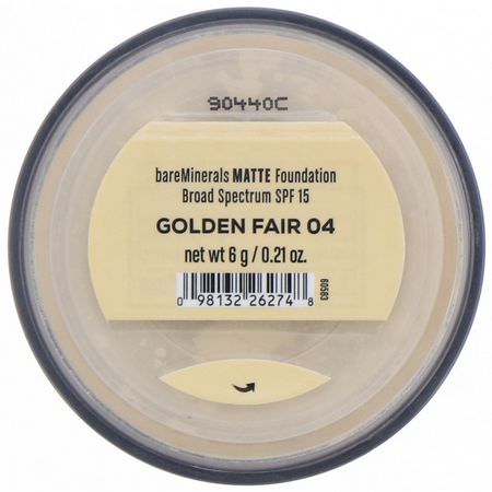 Bare Minerals, Matte Foundation, SPF 15, Golden Fair 04, 0.21 oz (6 g):Foundation, وجه