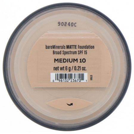 Bare Minerals, Matte Foundation, SPF 15, Medium 10, 0.21 oz (6 g):Foundation, وجه