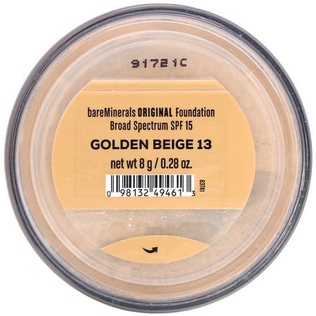 Bare Minerals, Original Foundation, SPF 15, Golden Beige 13, 0.28 oz (8 g):Foundation, وجه